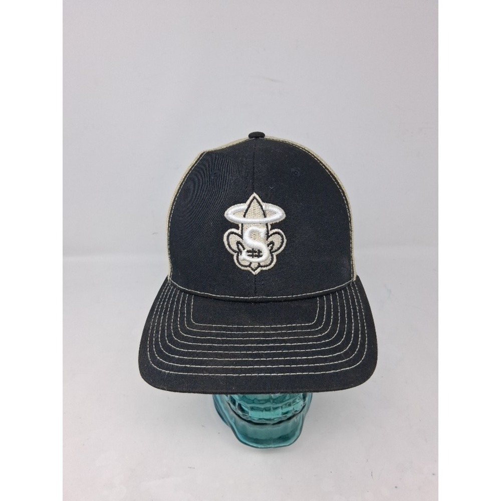 Richardson 112 Trucker Hat Black Tan Embroidered Halo Fleur De Lis Snapback Cap